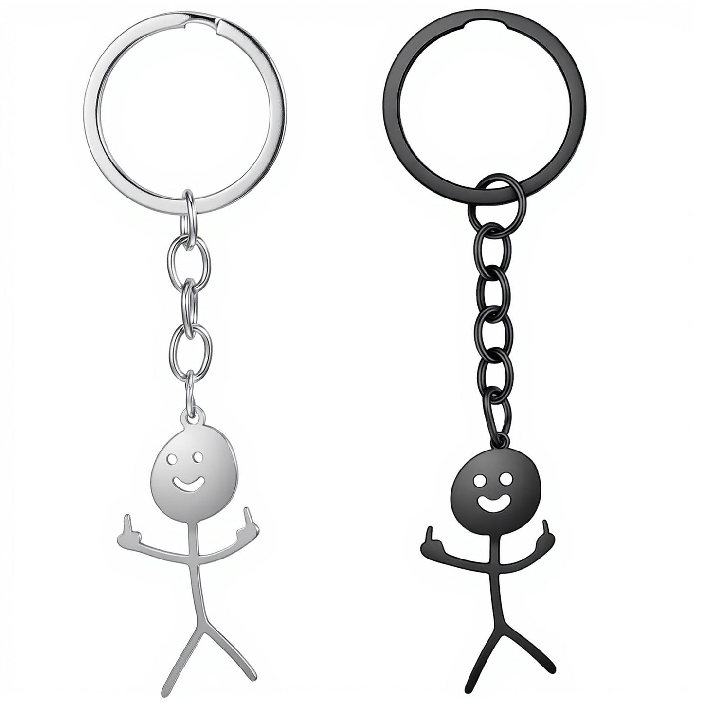 Nogeqi 2 Pcs Funny Keychain,Middle Finger Gifts, Personalized Cool Keychains for Men, Stainless Steel Middle Finger Key Chains Friendship Gifts for Women Prank Joke Couples Friends(Black Silver)