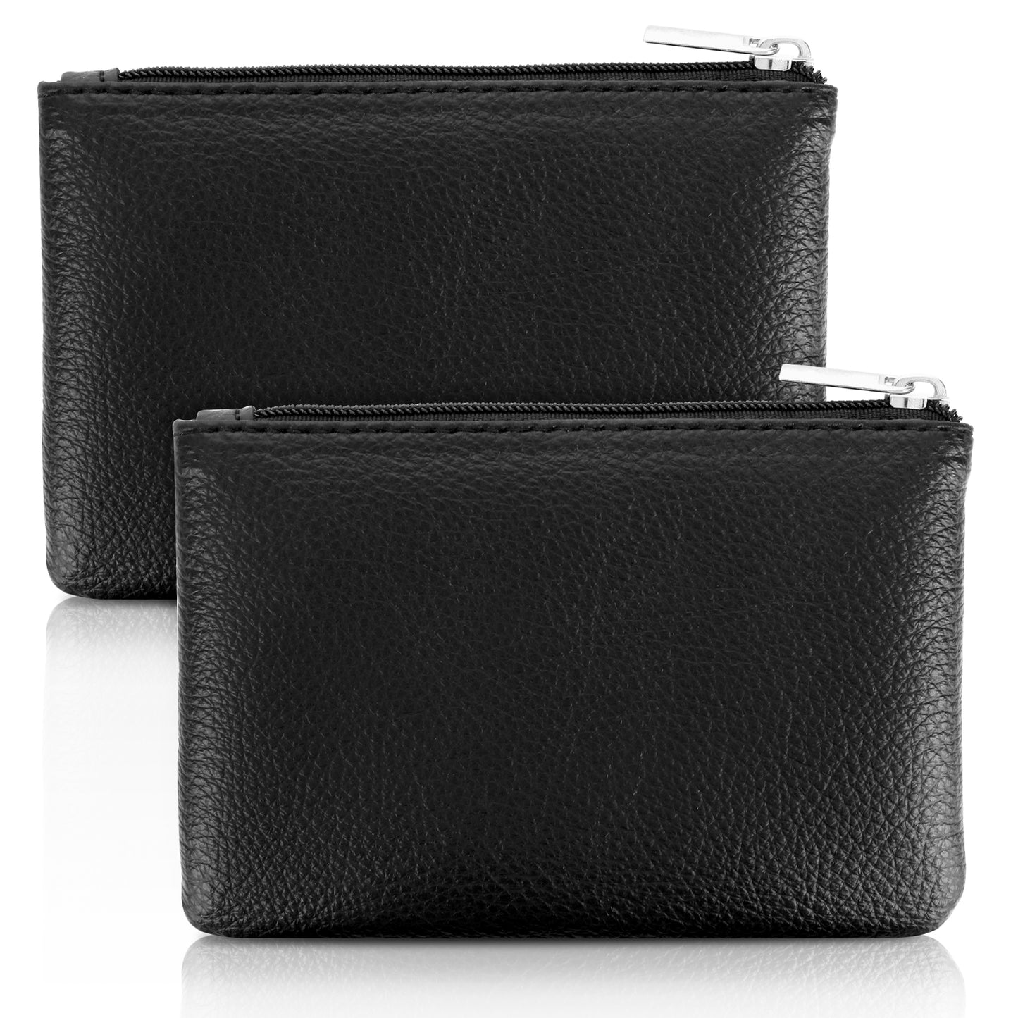 2 Pcs PU Leather Coin Purse, Coins Purse for Women, Zipper Change Holder, Small Coin Pouch for Men and Women, Portable Mini Wallet, Black