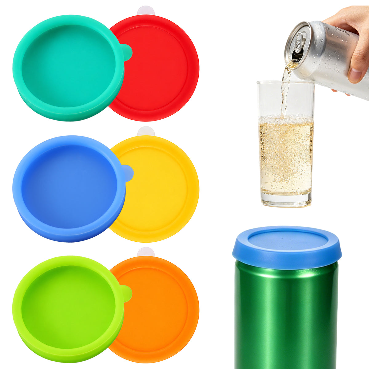 Chsoejuf 6Pcs Soda Can Cover Silicone Lids Keep Carbonation Pop Toppers