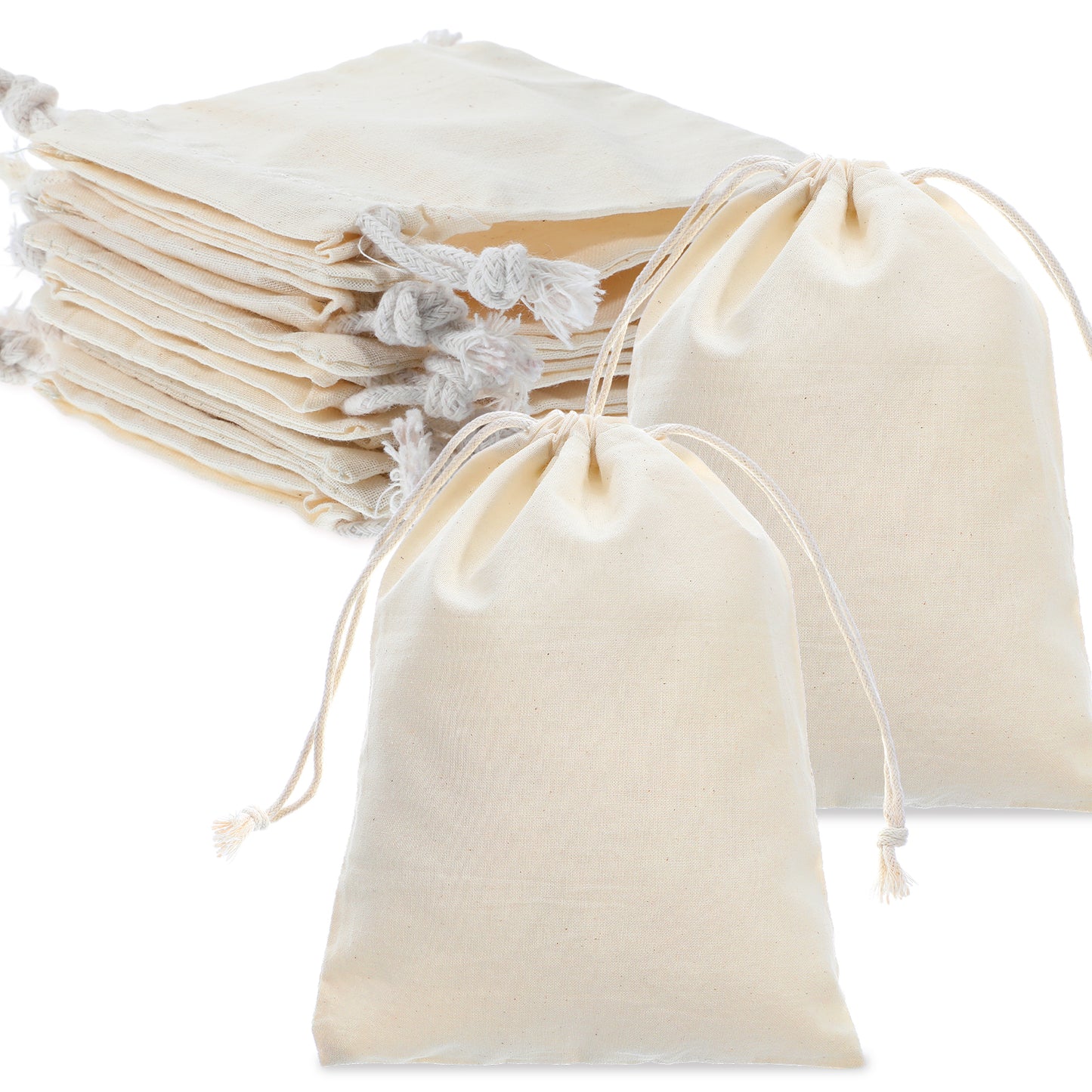 Tyqour 10pcs Muslin Bags 7.87 x 5.91 Inches, Small Drawstring Bags Pouch, Small Cloth Bags, Small Jewelry Gift Bags Drawstring, Reusable Cotton Canvas Bags for Party, Wedding, Home Supplies