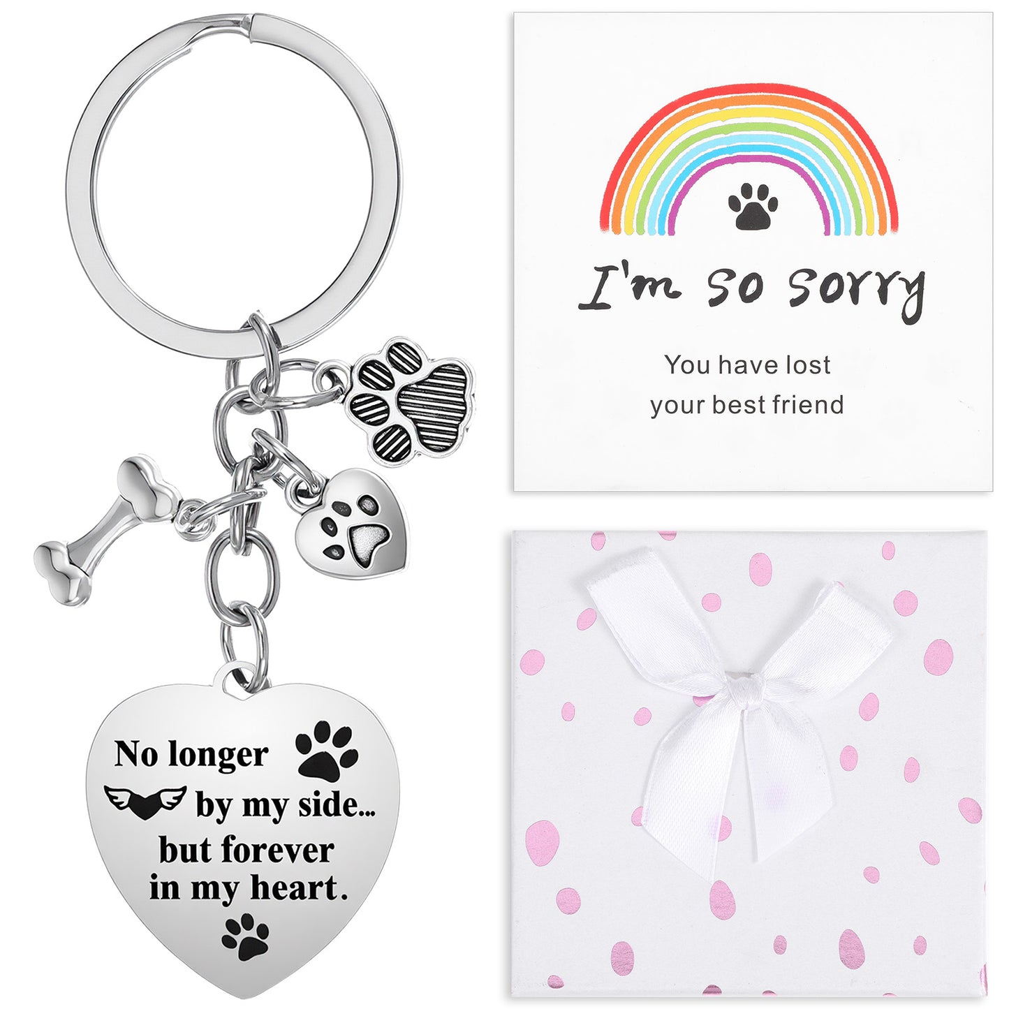 Nogeqi Dog Memorial Gifts, Loss of Dog Sympathy Gift, No Longer by My Side Forever in My Heart Keychain for Remembrance