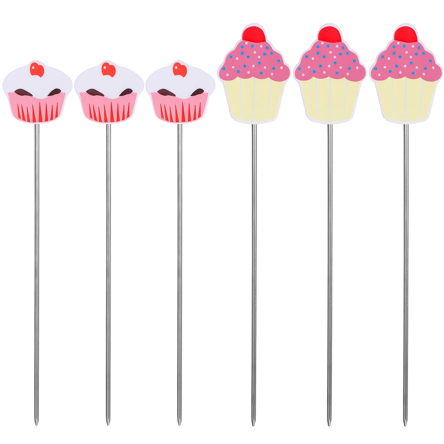 6PCS Stainless Steel Cake Check for Baking Doneness, Reusable Cake Testing Needle Stick Colorful Kitchen Endurance Tester Skewer with Plastic Handles(White, Pink)