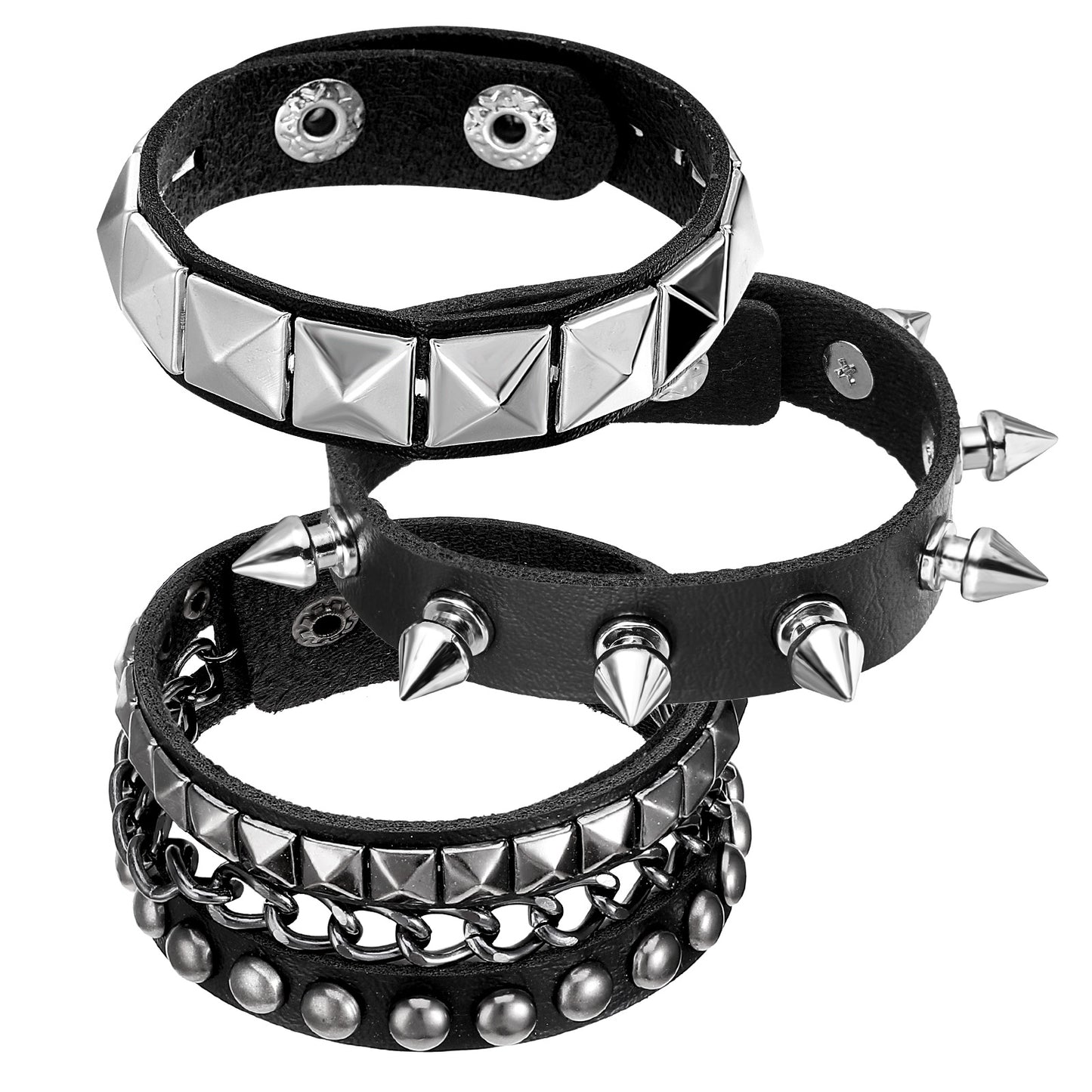 3PCS Spiked Bracelets, Punk Rock Studded Bracelet Set, Spike Leather Bracelet for Men, Arm Cuff Jewelry for women, 80s Accessories, Unsex Alternative Jewelry, Emo Accessories