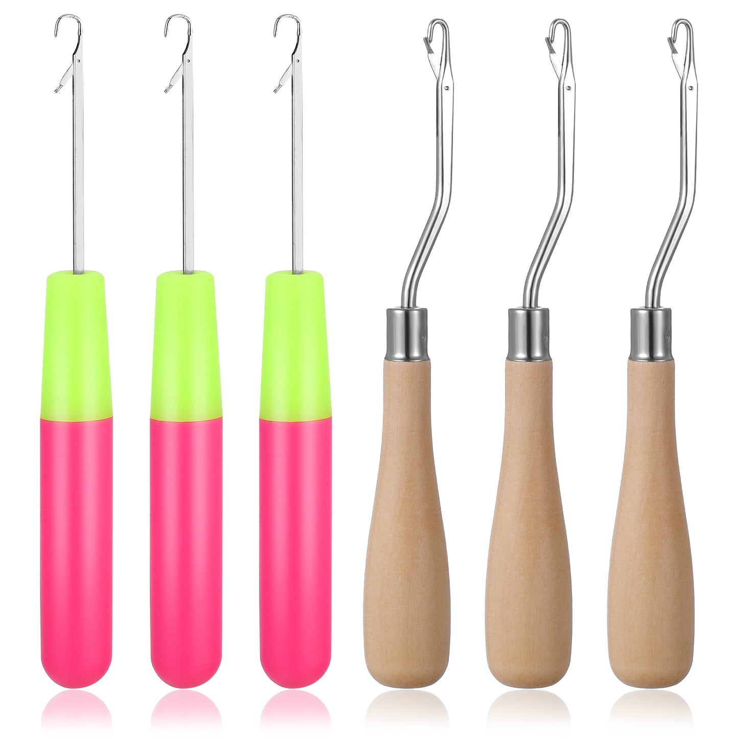 6 Pcs Crochet Hooks for Hair Latch Hook Tool Dreadlock Crochet Hook Wooden Crochets Hooks 3 Different Sizes Small Crochets Hooked Needles for Braid Hair, Scarf Carpet Making and Other Crafts