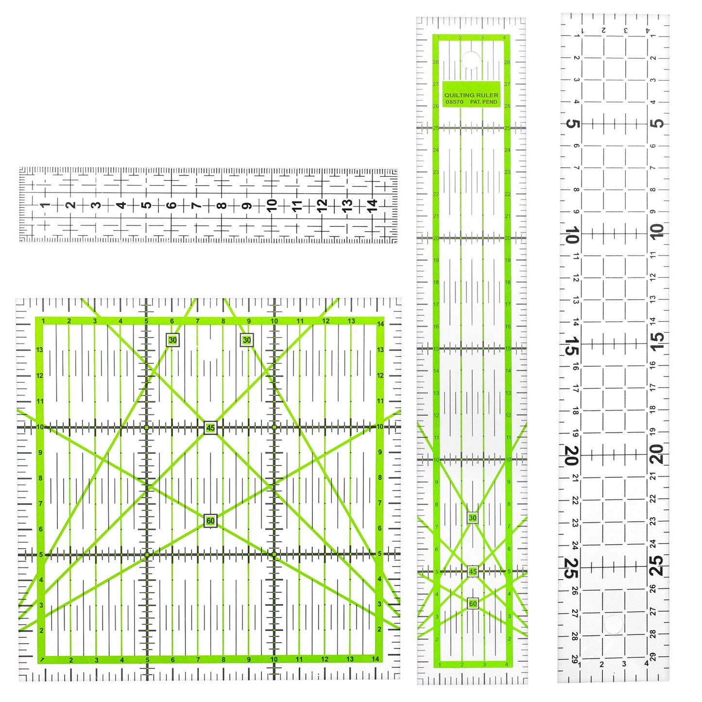 Sewing Ruler 4PCS Acrylic Quilting Rulers Black and Green Fabric Cutting Rulers Patchwork Ruler Quilt Templates for Beginners, Tailors, Designers, Quilting and Sewing
