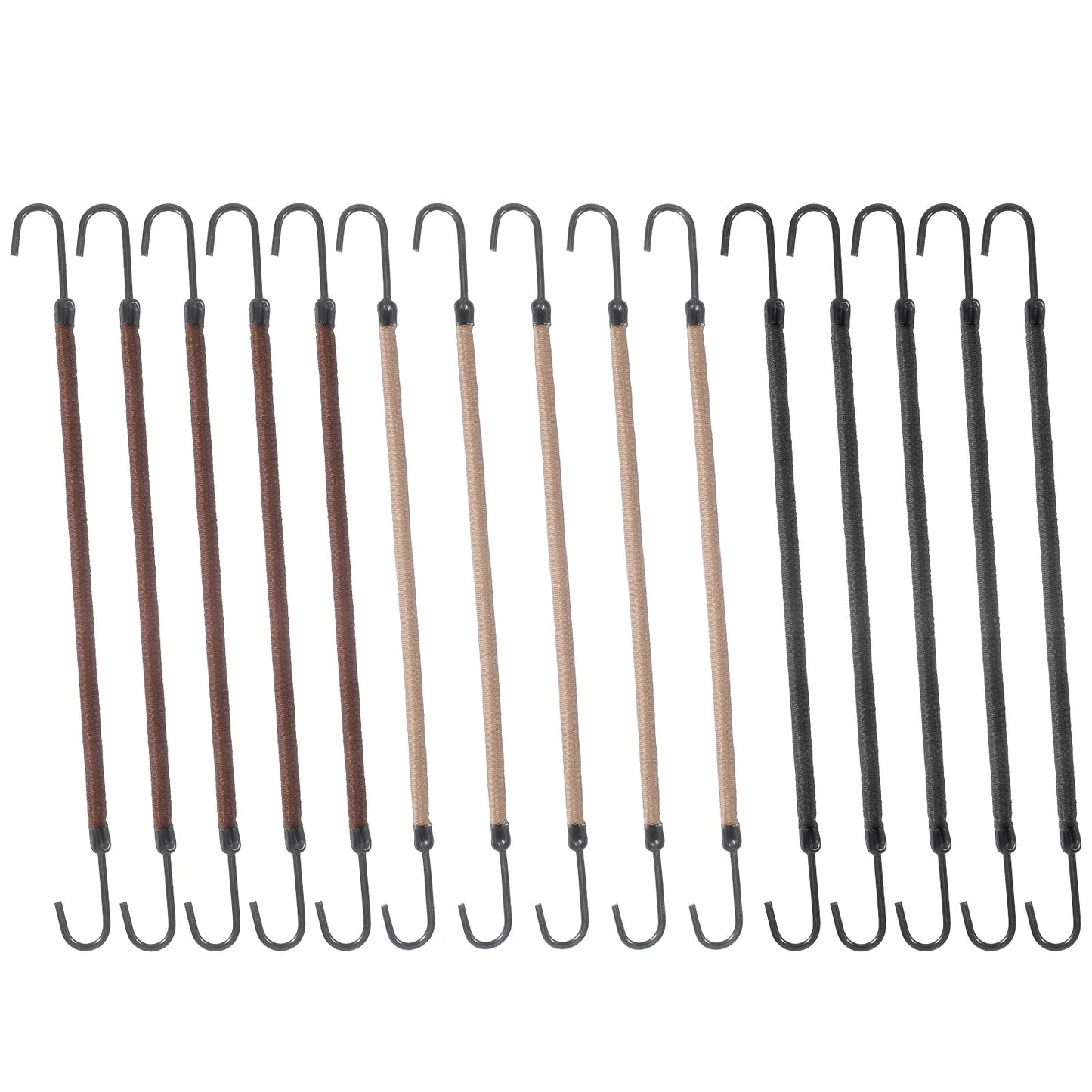 Matwsec 12 Pcs Elastic Hook Hair Ties, Small Ponytail Holders Hooks, Cord Hair Ties with Hooks, Styling Bungee Hair Ties for Women Girls Curly Long Hair (Black, Coffee and Yellowish Brown)