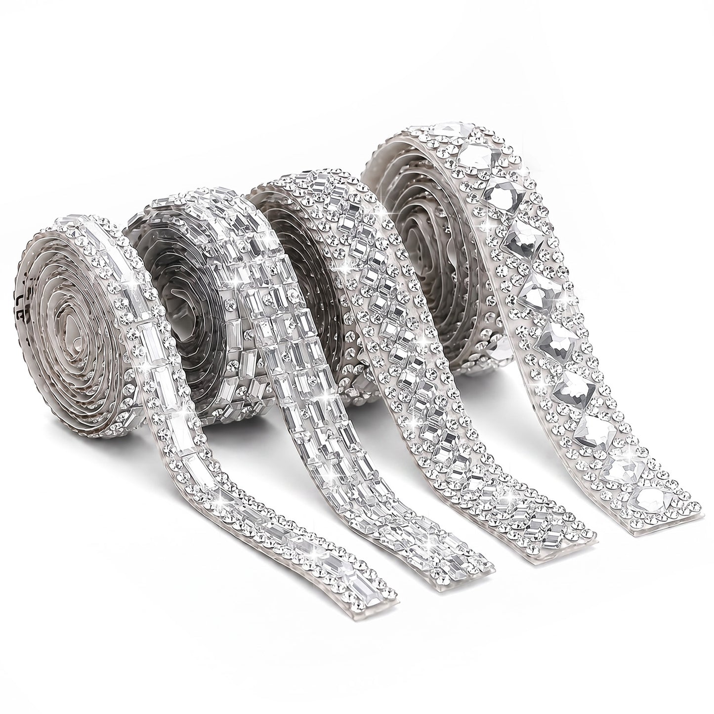 Bnehmb 2 Yards Self Adhesive Rhinestone Ribbon 4 Styles Rhinestone Strips