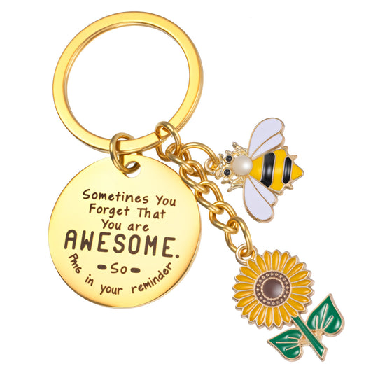 Ymapinc Sunflower Small Gifts Keychain for Women - Inspirational Gold Key Chain Women, Yellow Bee Accessories for Purse Wallet Handbag