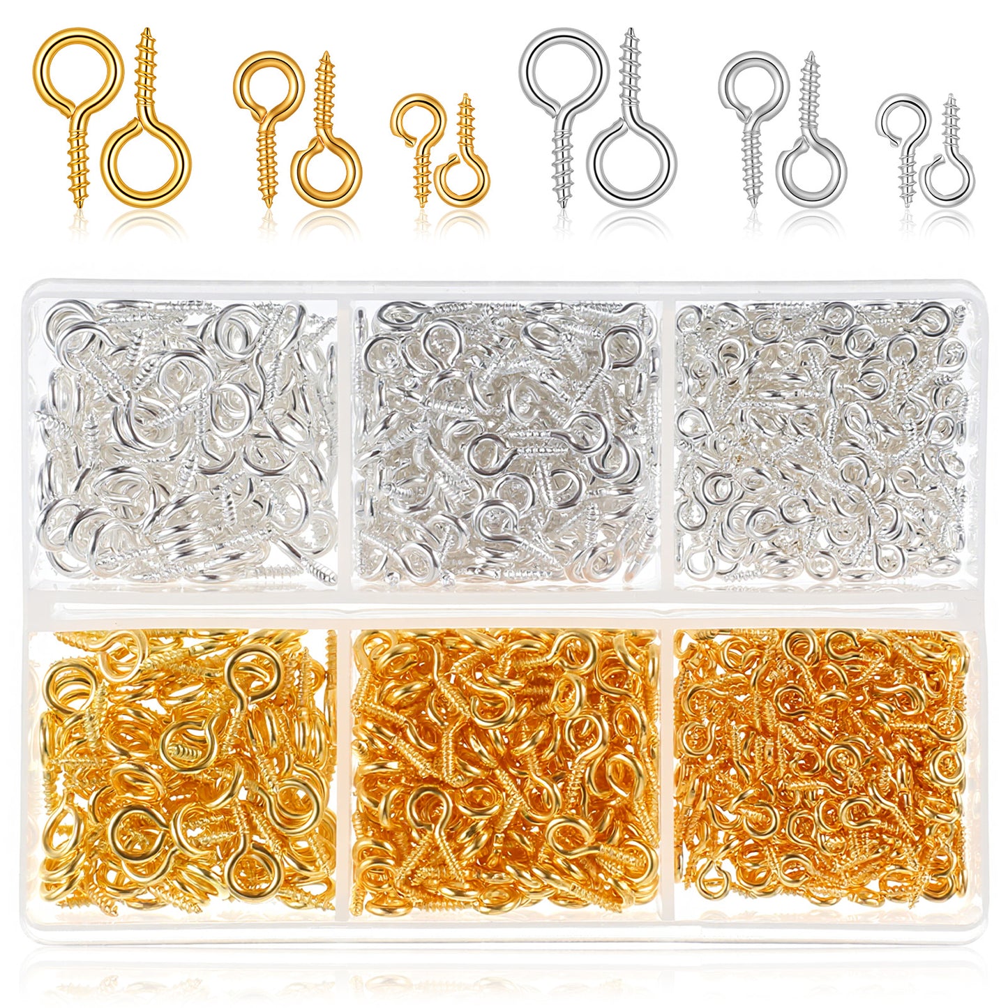 RAHHLIZS 800pcs Small Eye Pins 2 Colors 3 Size Screw Eye Pins Hooks for Jewelry Making & DIY Crafts Charm Bead Supplies Art Projects Eyelet Pin