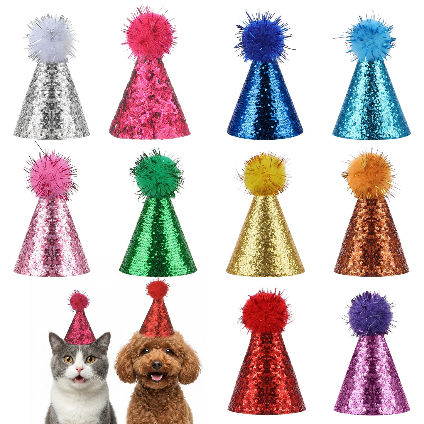 Matwsec 10 PCS Cat Birthday Hat Mini Party Hats for Stuffed Animals Mini Birthday Hats for Kittens Dogs Rabbits and Other Small Animals