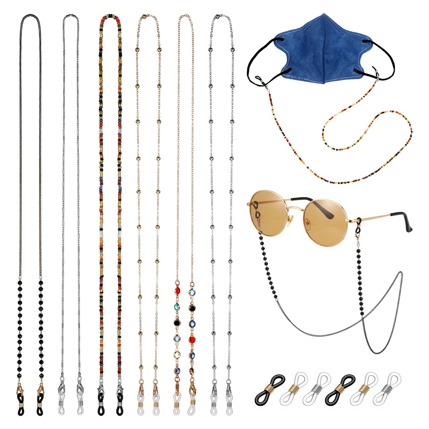 Ouligay 6PCS Beaded Eyeglass Chains Crystal Eye Glasses Chain for Women and Girls Beads Eyeglasses Holders Around Neck Glasses Strap Stylish Elegant Sunglasses Strap 6 Styles