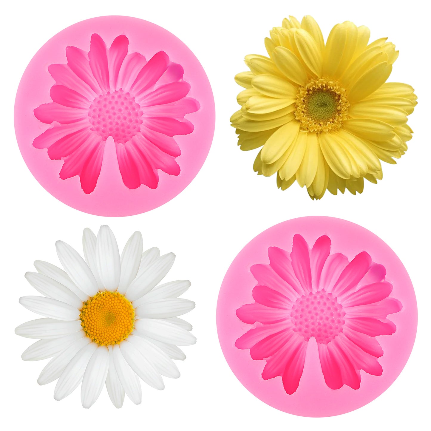 Ymapinc 2Pcs Daisy Flower Candle Molds - Silicone Pink Moldes para Velas for Candle Making Butter Cake Soft Unique Candle Molds 3D DIY Clay Soap Making