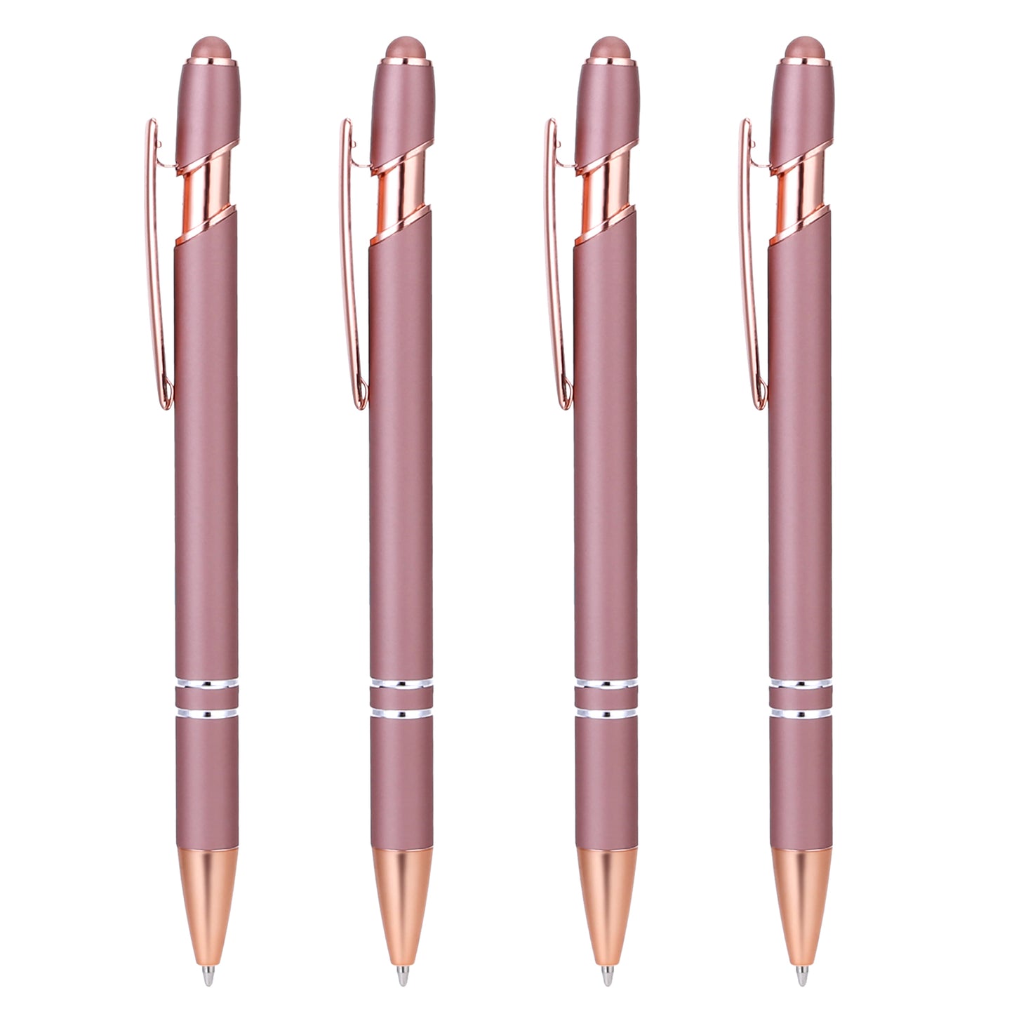 Teaaha 4 Pack Rose Gold Pen, 1.0 mm Sparkly Pens for Women Ballpoint Pen with Stylus Tip, 2 in 1 Fancy Pens for Women Pretty Wedding Pens, Metal Stylus Pen for Touch Screens, Black Ink
