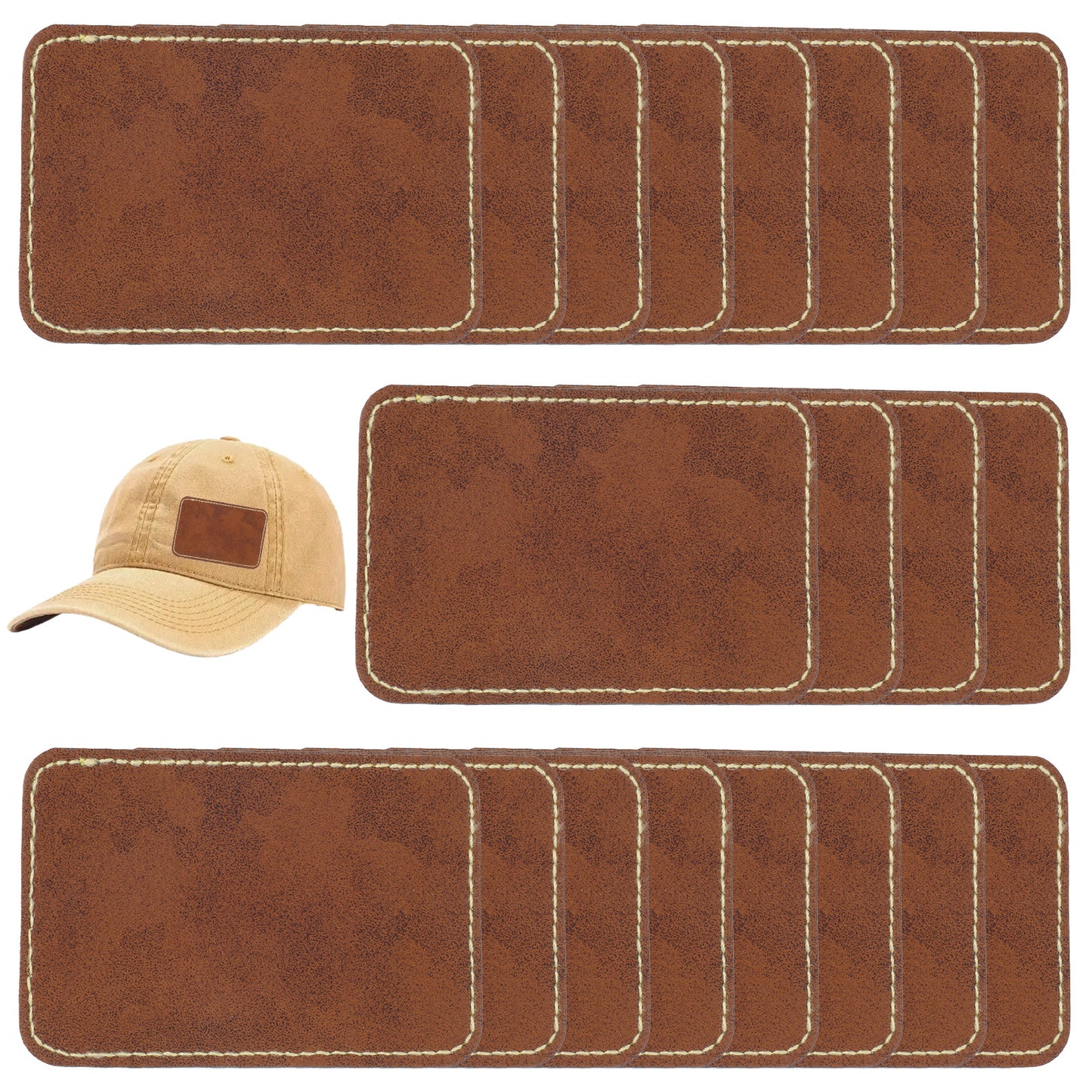 Shimmeroo 20Pcs Blank Leather Patch,Brown Iron on Patches for Laser Engraving Leather Hat Patches for Clothes Hats Jeans Fabric Repair Sew Supplies
