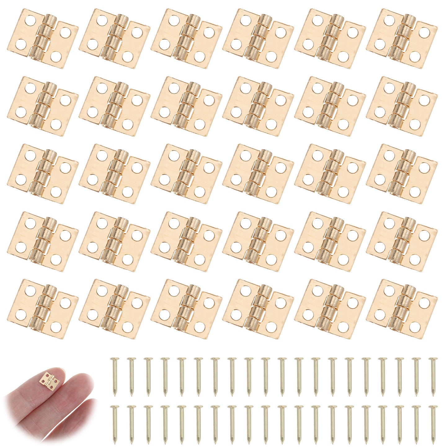 Nogeqi 100 Pcs Small Hinges for Wooden Box,0.31"X0.39"Jewelry Box Hinges,Folding Butt Mini Hinge for Crafts DIY Accessories(Gold)