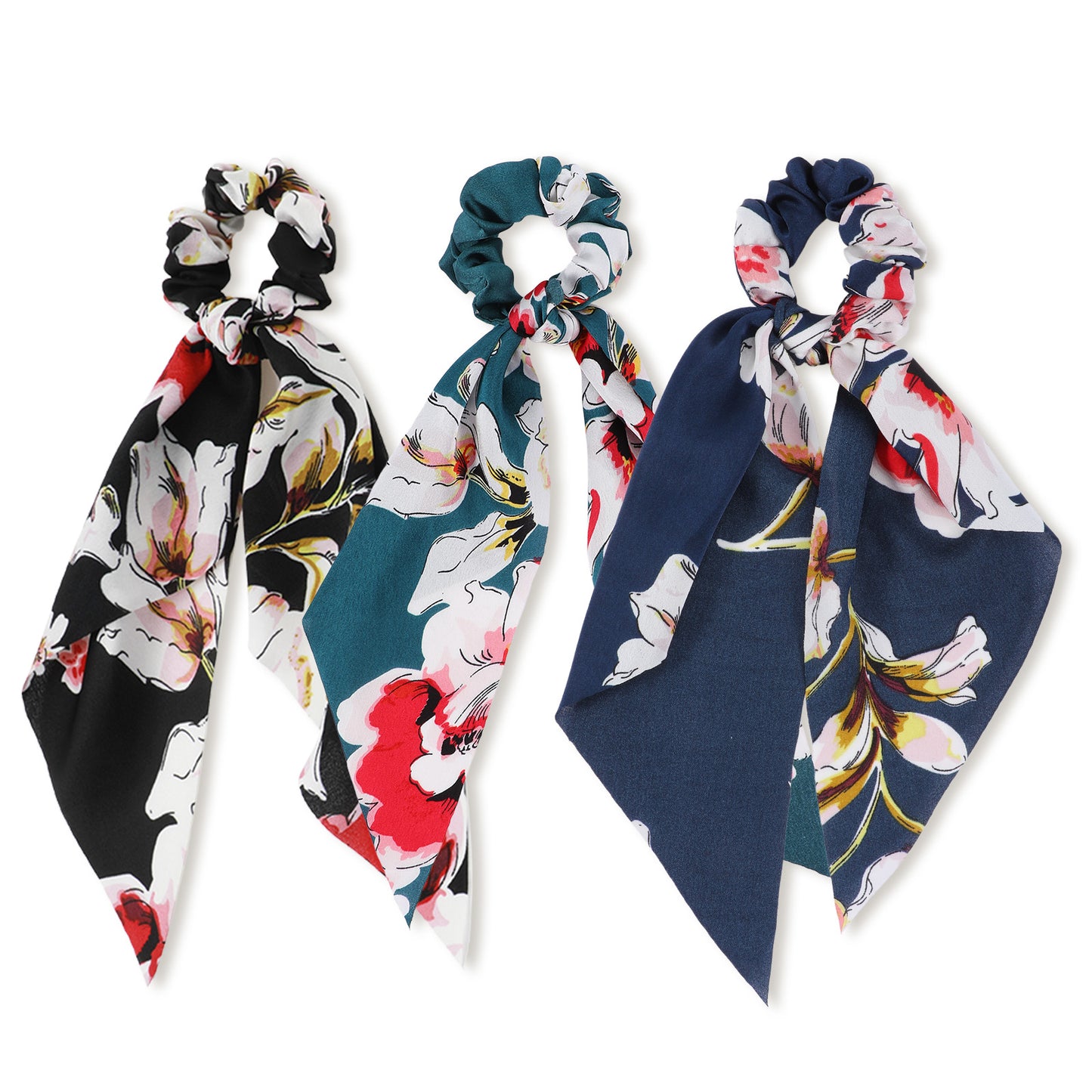 Ouligay 3 PCS Bow Hair Ribbons for Women Silk Hair Scrunchies Knotted Bow Hair Ties Elegant Satin Hair Ribbons Ponytail Holders Elastic Rubber Bands Multicolored