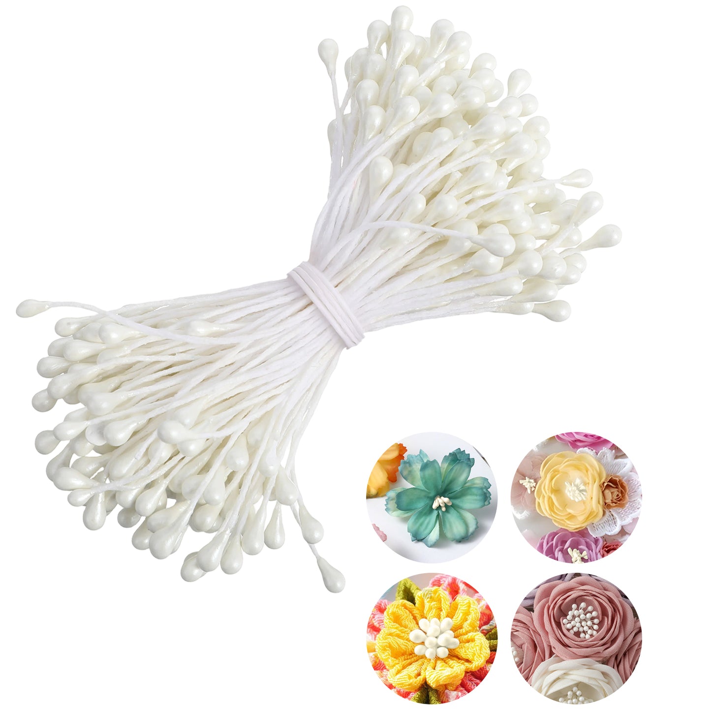 Matwsec 150PCS 3mm Double Heads Flower Milky White Stamen Stamens for Flowers Making Flower Stamens for Artificial Flowers Crafts Christmas Card Wedding Scrapbook Decoration