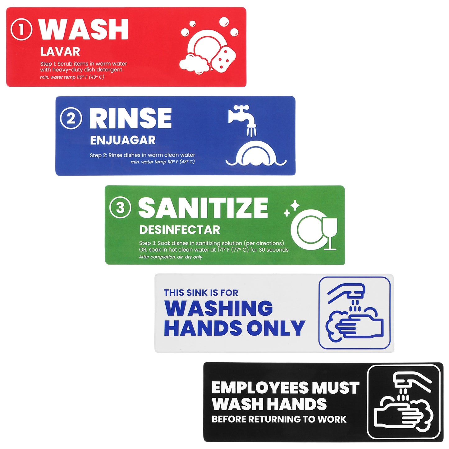 Sorcristy 5 Pack Wash Rinse Sanitize Sink Labels Stickers