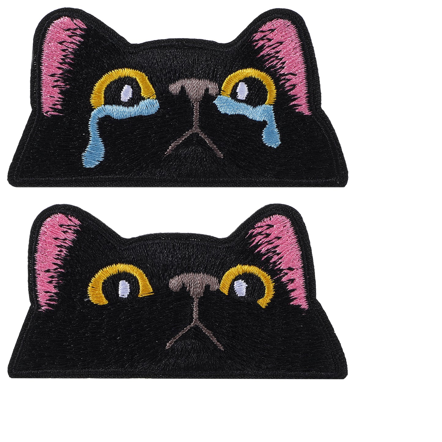 Ymapinc 2 Pcs Black Cat Iron On Patches for Clothing Embroidered Applique Cute Patch Badge Sew On Cry Cat Emblem DIY Craft for Bag Backpacks Hats Decorations