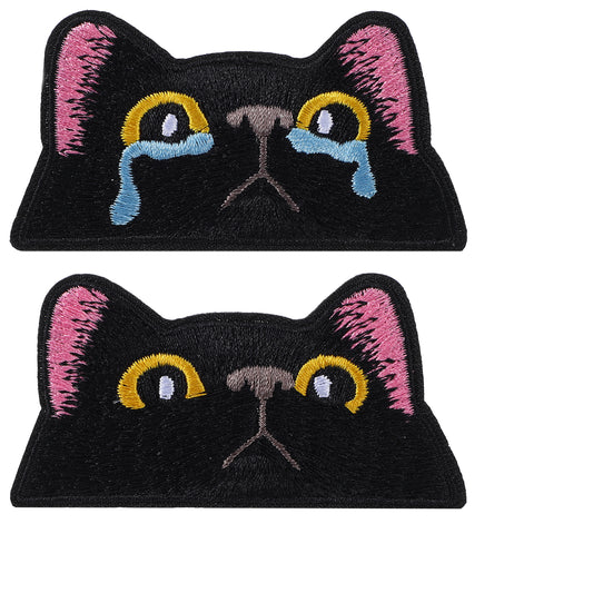 Ymapinc 2 Pcs Black Cat Iron On Patches for Clothing Embroidered Applique Cute Patch Badge Sew On Cry Cat Emblem DIY Craft for Bag Backpacks Hats Decorations