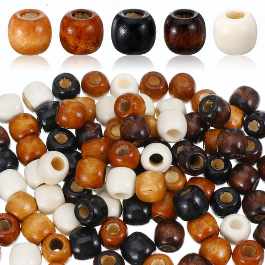 Ymapinc 100pcs Large Hole Wooden Hair Beads, 1.2x1.1cm Vintage Boho Beads for Crafts Bracelet Hair Braid Dreadlocks Necklace Earring DIY - 5 Colors