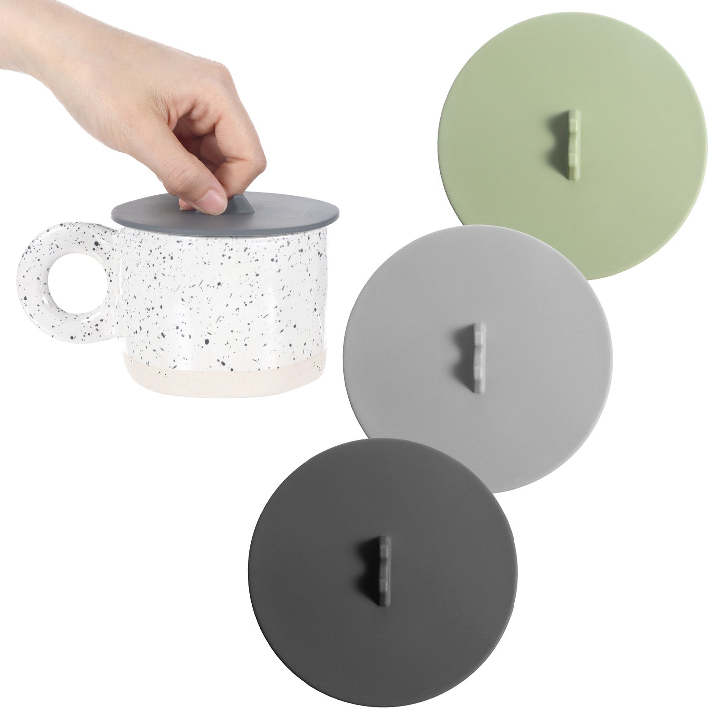 3 Pcs Silicone Cup Covers for Mugs Colored Universal Cup Lids Reusable Mug Cover Dust-proof Airtight Seal Lids for Mugs Tea Drinks Cups Festival Gifts 3.94 × 3.94 × 0.12 Inch Green Black Gray