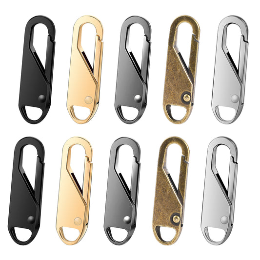 Xinjoduz 10 PCS Zipper Pull Replacement, 1.44 Inch Detachable Zipper Pull Tabs & Pulls Sliders Extender Metal Zipper Handle Repair Kit for Suitcase, Luggage, Jacket, Coat, Backpack, Wallet (5 Colors)