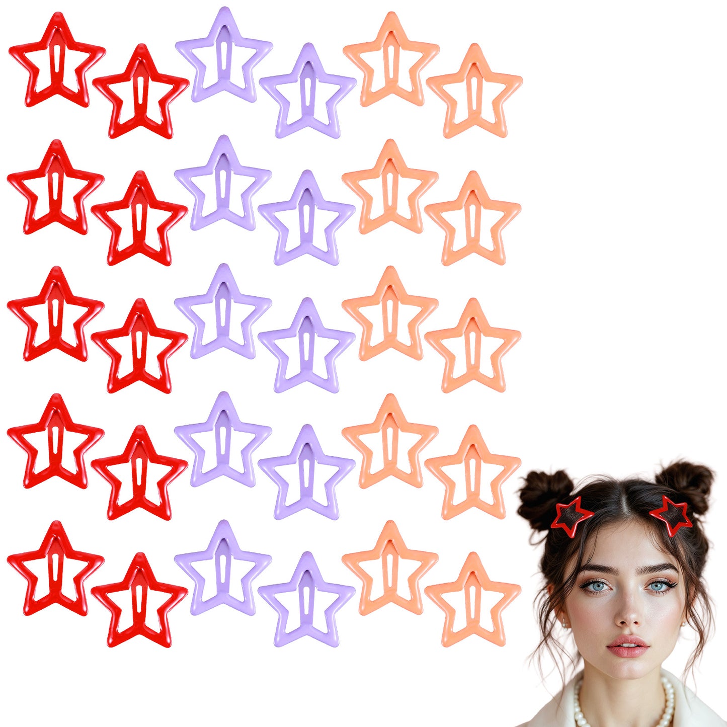 30 Pcs Star Hair Clips, Non-Slip Star Clips Cute Hair Barrettes Kawaii Hair Clips Y2k Hair Accessories for Women and Girls (Red, Purple, Orange)