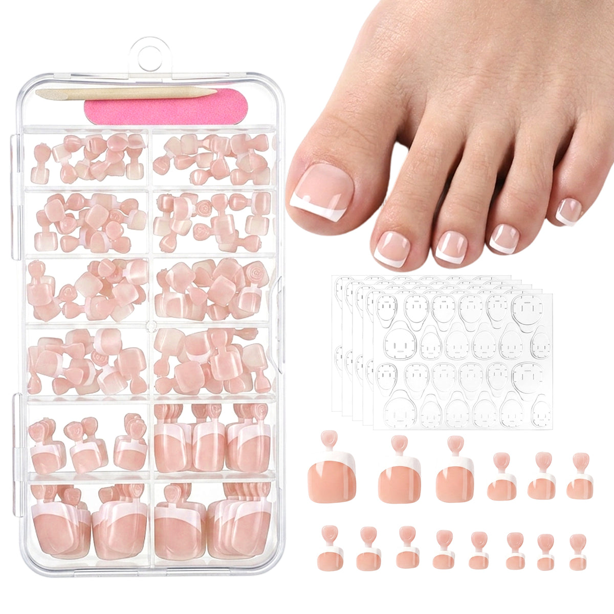 Ouligay 120PCS Square Fake Toenails French Tips Press on Toenails for Women