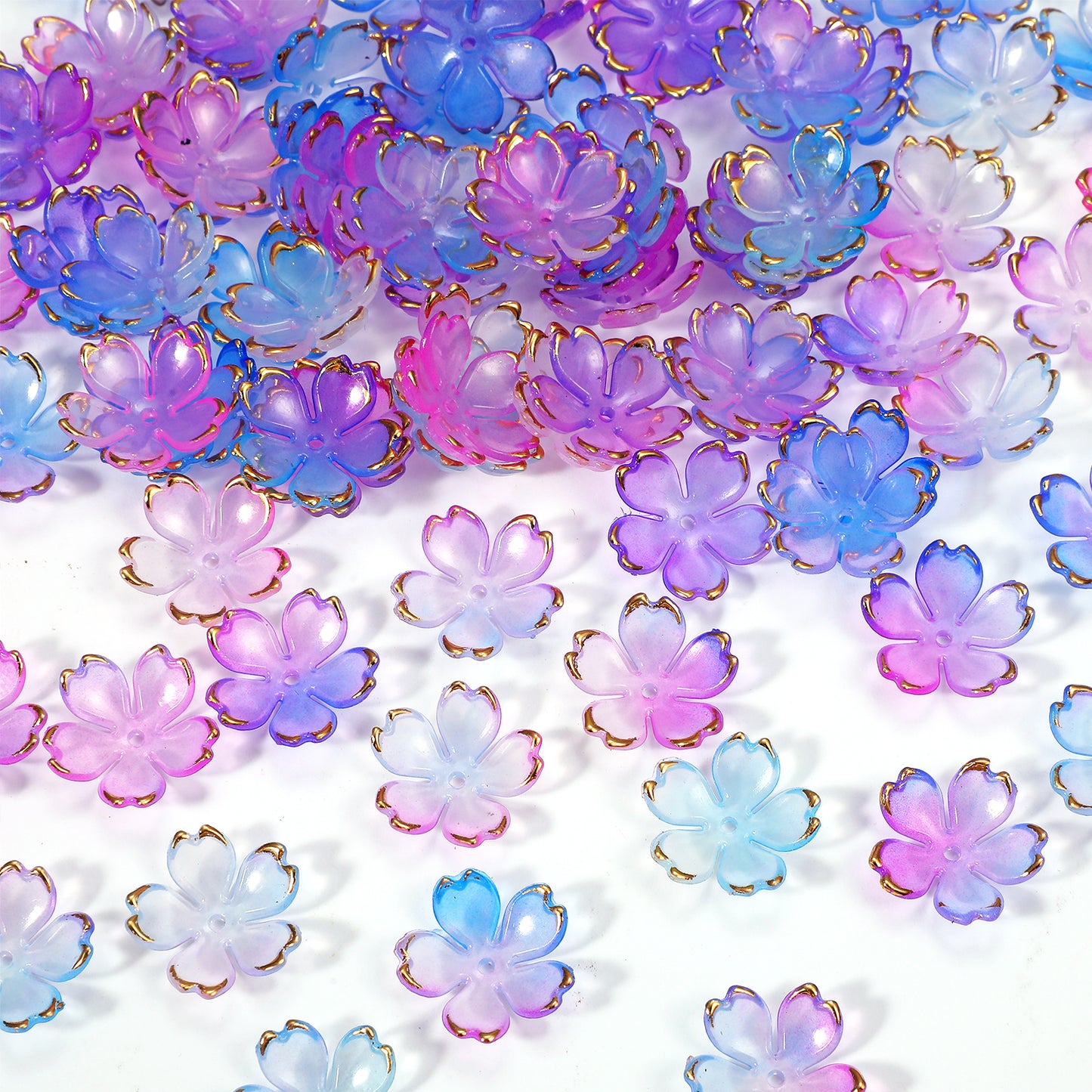 100Pcs Flower Beads for Jewellery Making, Ymapinc Cherry Blossom Acrylic, Cute Beads for Bracelets, Flower Charms Gold Edge Bead Bracelet Bead Charms Crafts