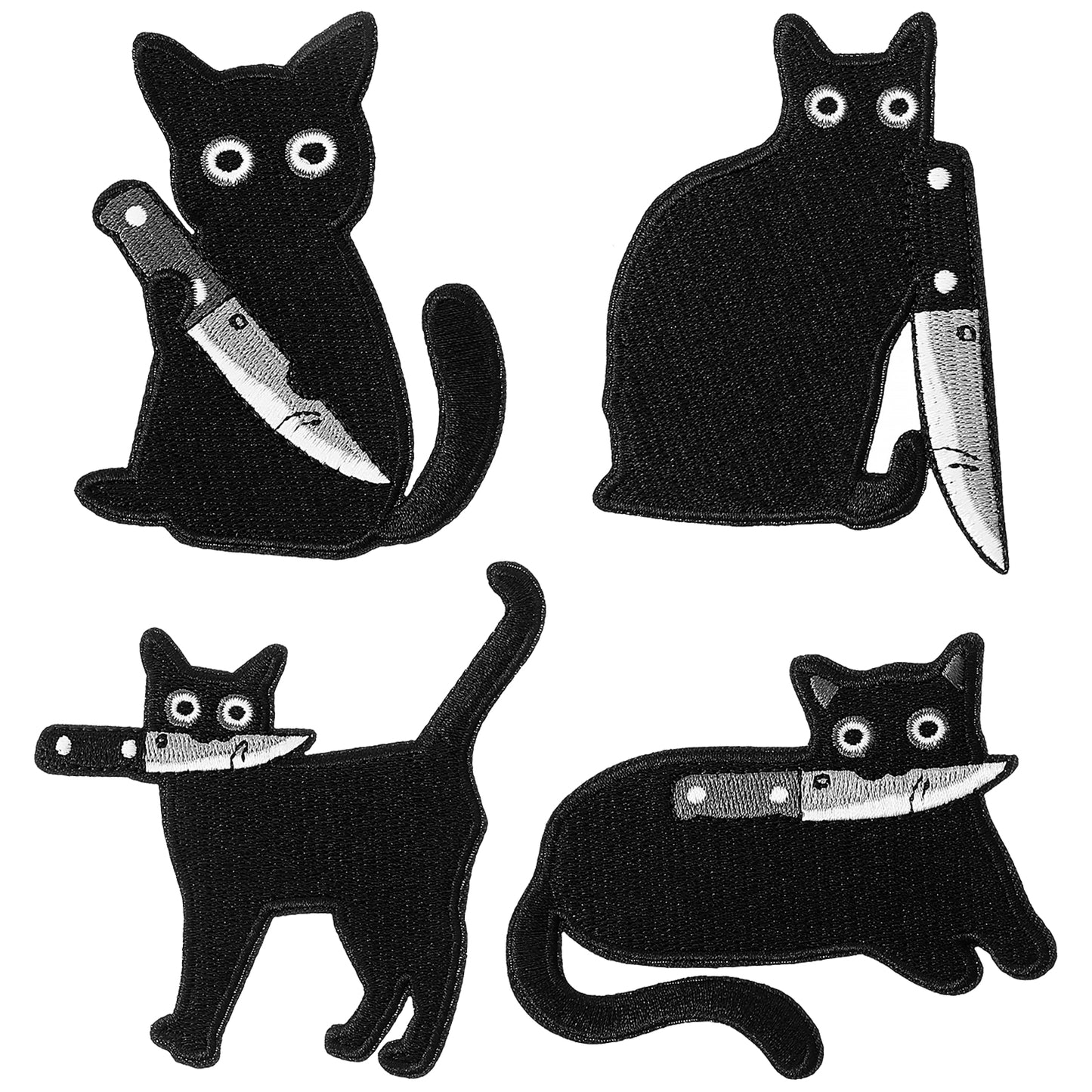 Mabor Cat Patch, Black Cat with Knife Iron on Patches, Punk Funny Embroidered Sew on Applique Repair Patches for Clothes Jeans Backpacks Jackets Pants Hats Vest