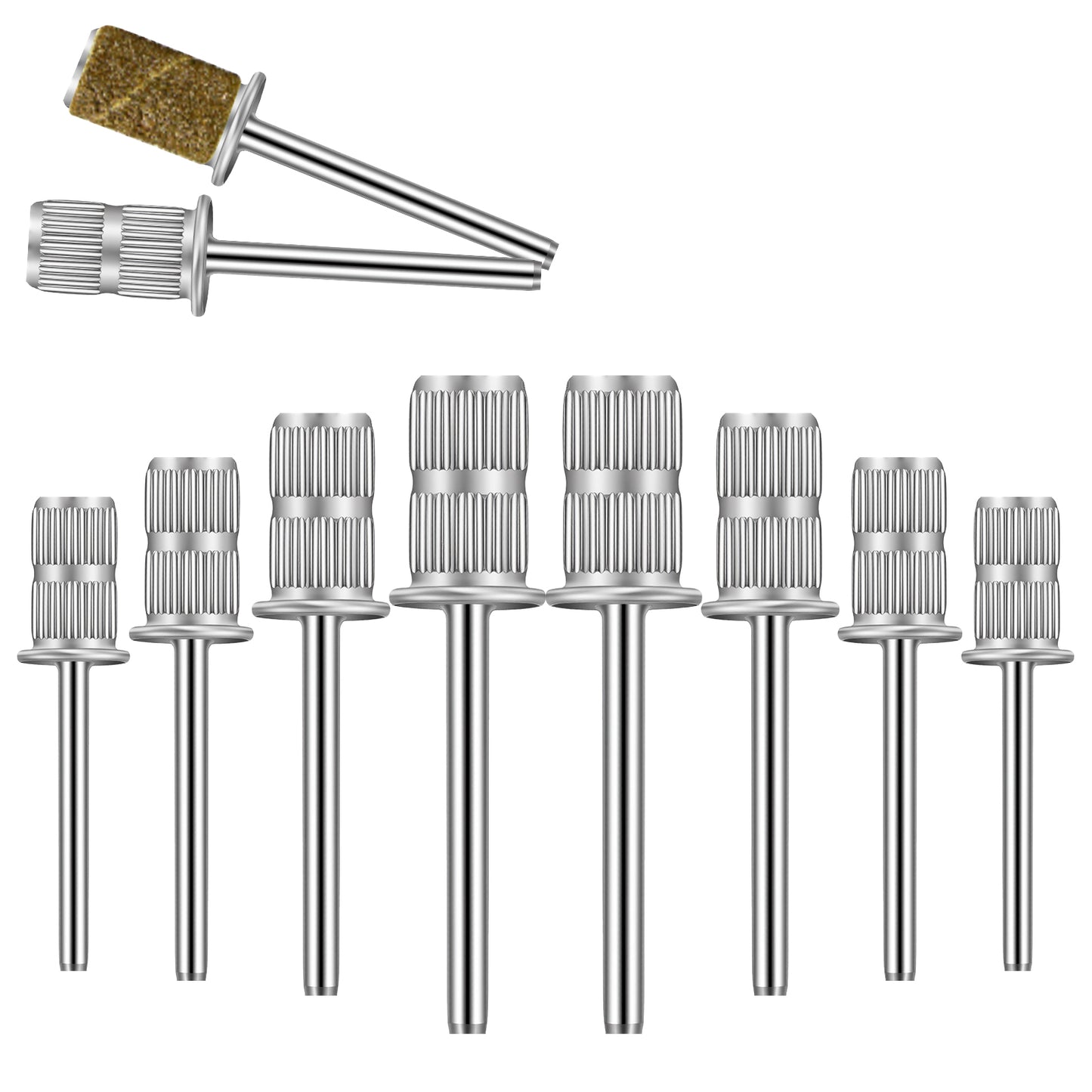 Electric Nail Drill Set for Electric File, 10 Pieces 3/32 Inch Replacement Heads Silver Color Easy-Off Mandrel Bit, Nail Files Bits for File, Sanders, Manicure Pedicures Tool