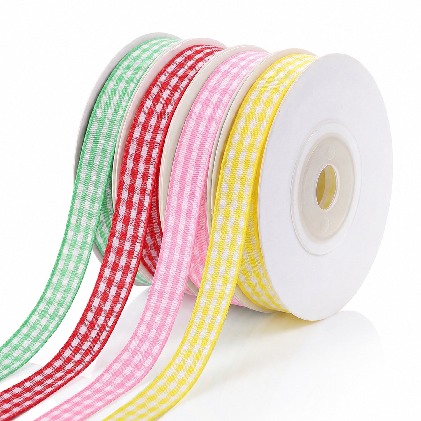 RAHHLIZS 4 Rolls Gingham Ribbon Red Pink Yellow Green Ribbon for Crafting