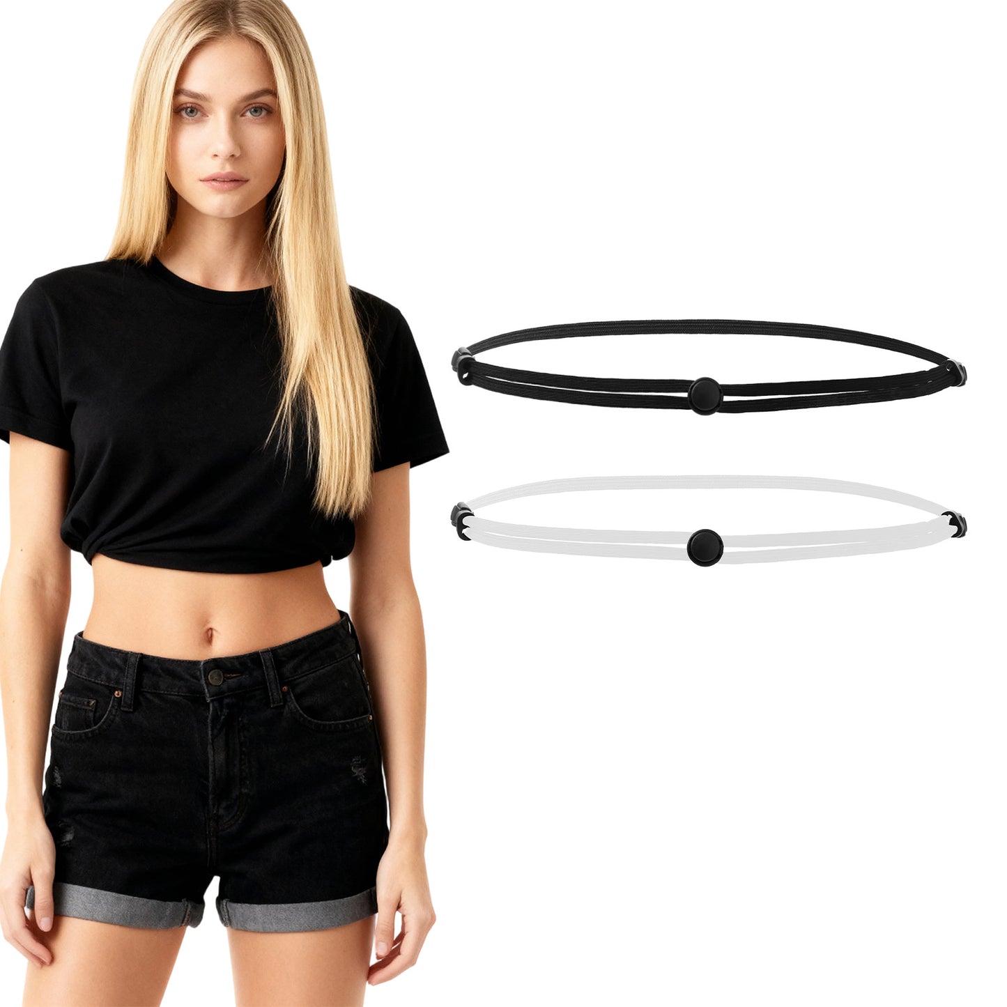 Tyqour 2pcs Shirt Tuck Band Women Tucky Belt Adjustable Elastic Belts for Women Perfect for Cropping Shirts Sweaters