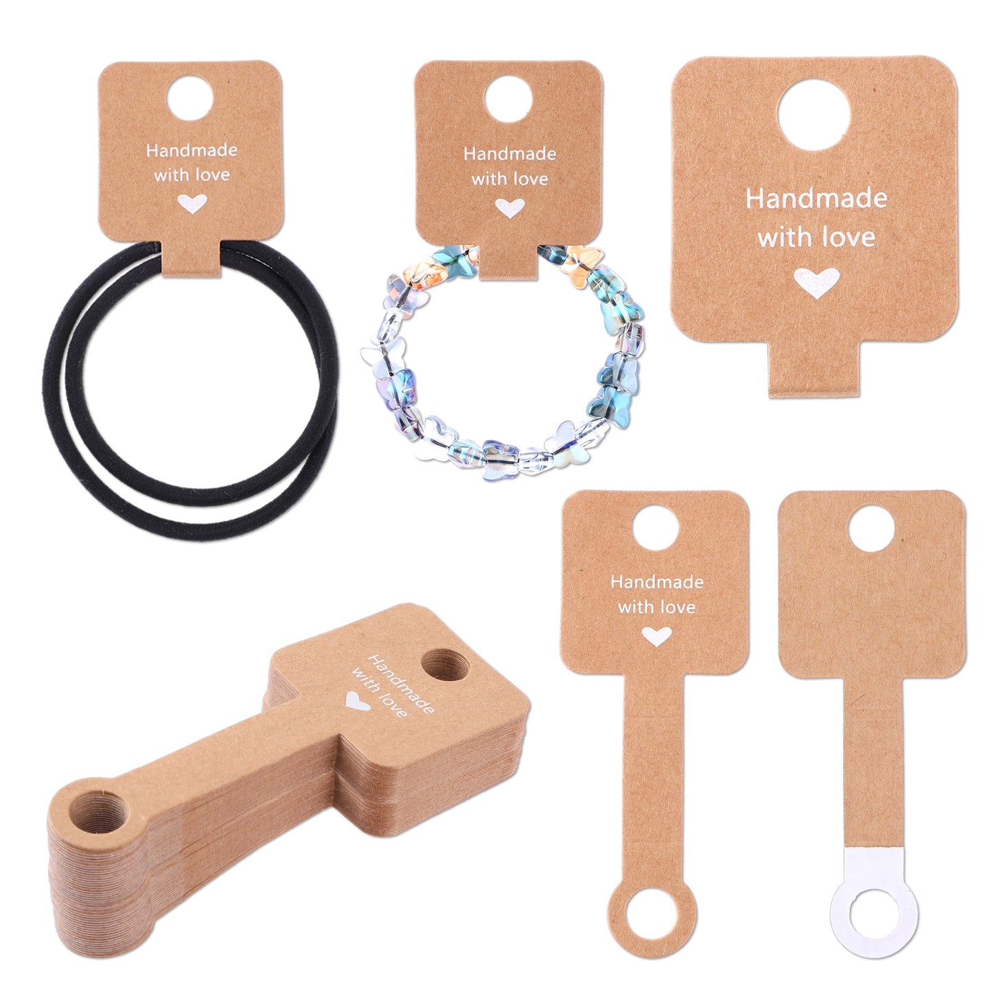 100 PCS Self Adhesive Bracelet Display Cards, Necklace Display Card Keychain Displays Card Paper Handmade Jewelry Cards Blank Bracelets Packaging for Keychain, Earring, Bracelet, Hair Band