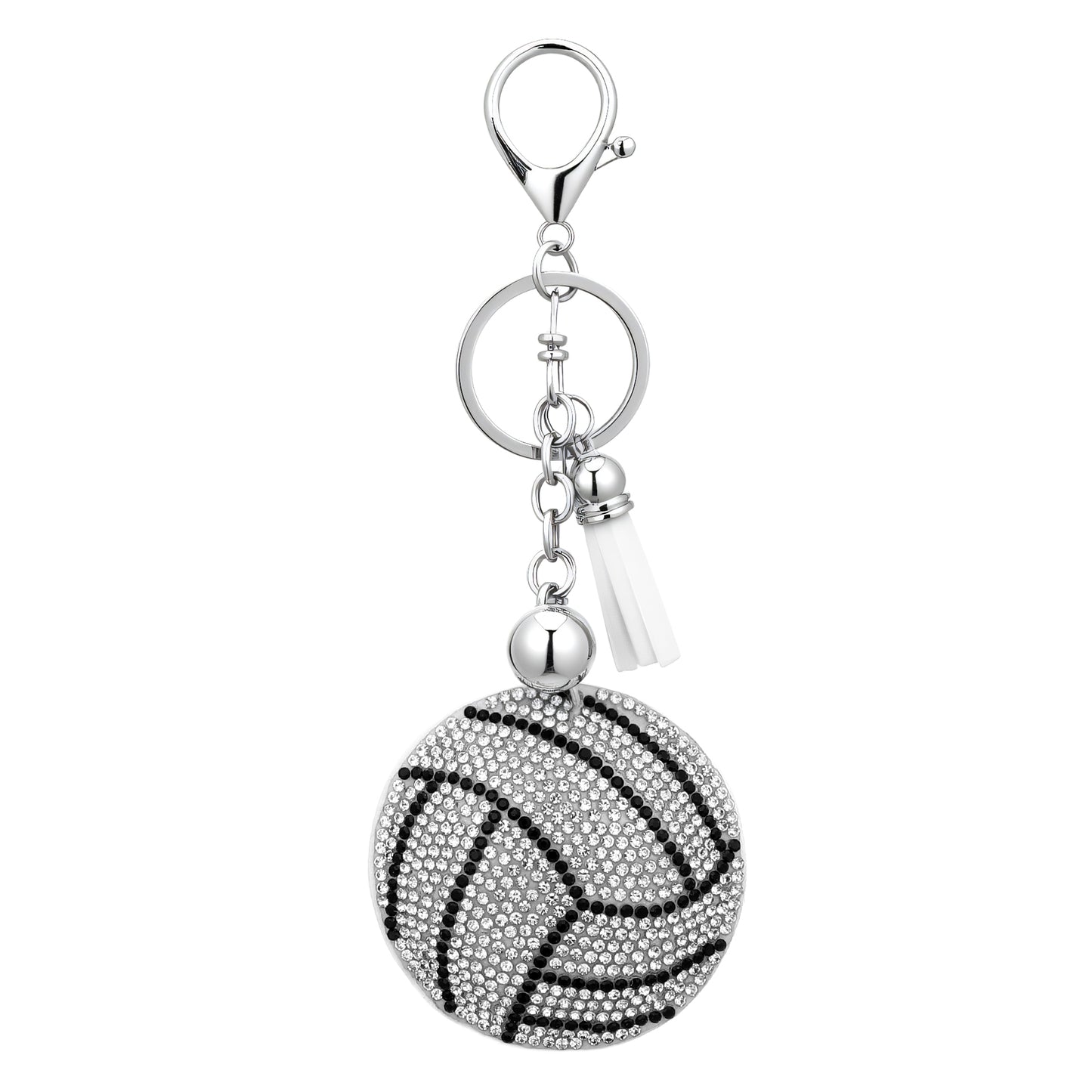 Ymapinc Sparkling Sport Themed Volleyball Keychain Gifts - Rhinestone Pendant with White Tassel, Bow Keychain Decorations for Backpacks, Bag Purse Handbag Accessories (Silver)