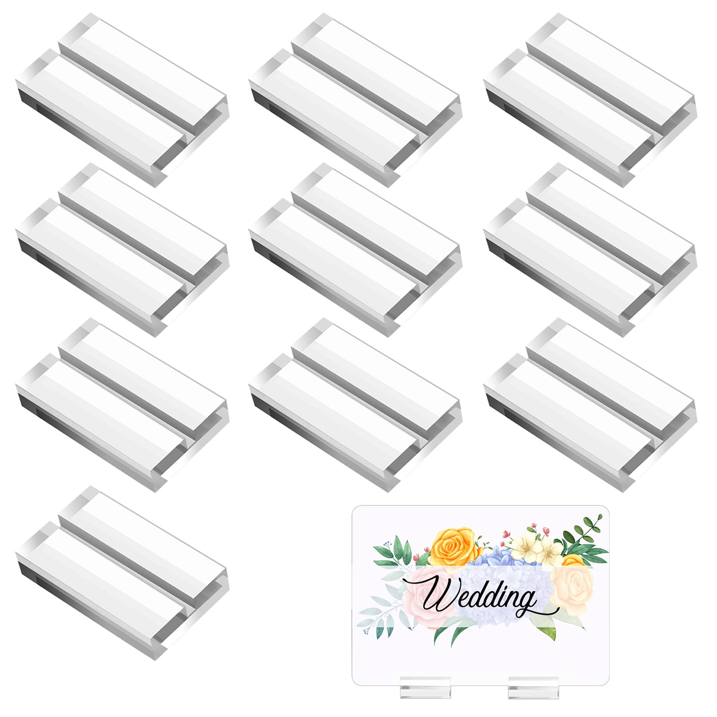 Mabor 10Pcs Acrylic Place Card Holders, Small Clear Place Acrylic Stands, Name Card Wedding Sign Display Stand for Table Numbers Wedding Photos Office Business Meeting