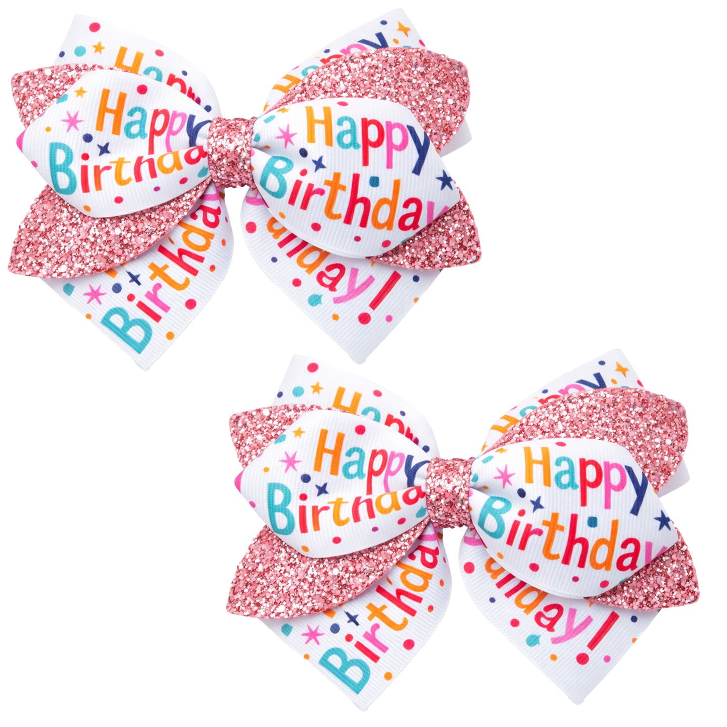 Ymapinc 2Pcs Happy Birthday Ribbon Hair Bow Clips, Large Bows Sequin Pins for Girl, Big Hair Pin for Party Outfit Dress Decor