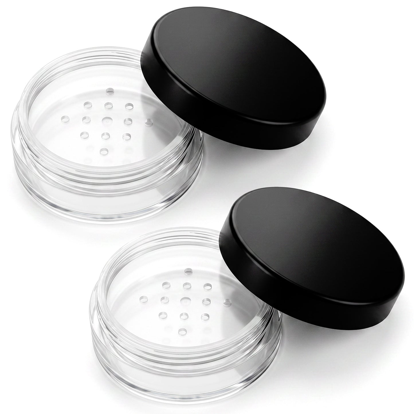 2 Pcs Powder Containers Empty Travel Loose Powder Containers with Rotatable Sifter and Leakproof Screw Lid Black Plastic Refillable Small Loose Powders Compact Case Makeup Cosmetic
