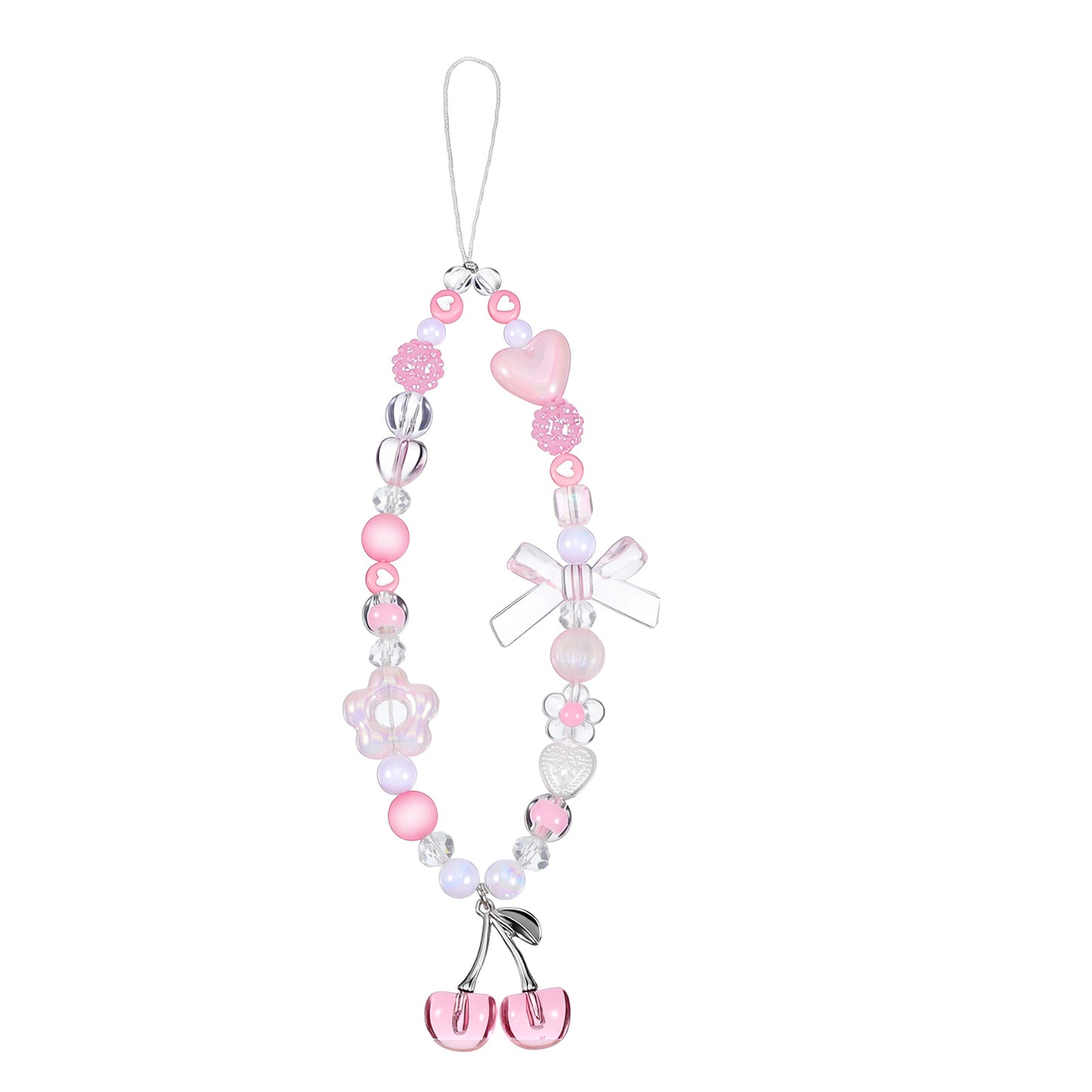 Ouligay Cherry Phone Charm Strap Cute Camera Charm Strap Beaded Camera Strap Wrist Pink Phone Chain for Bag Case Bags Pendants Decor Chains Valentine's Day Gifts for Woman Girls