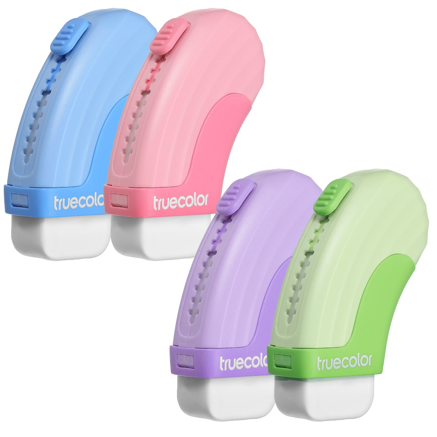Shimmeroo 4PCS Retractable Eraserz,Sliding Retractable Pencil Eraser with Plastic Sleeve for Students, School Office Home Supplies,4 Colors (Green Pink Purple Blue)