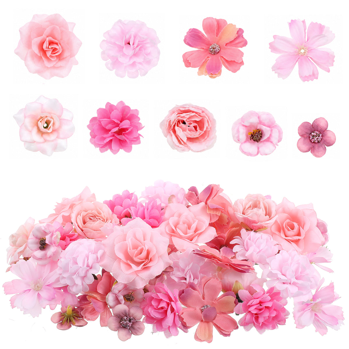 Ouligay 50Pcs Fake Flowers Heads Artificial Faux Flowers For Decoration