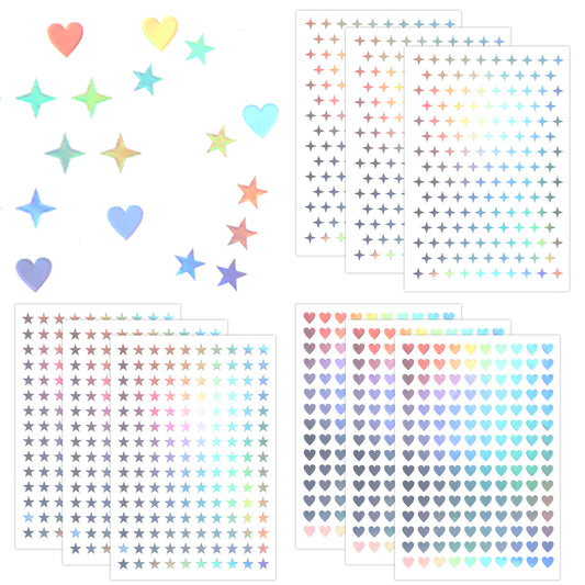 Ymapinc 1350 Pcs Star Stickers, Heart Stickers Self-Adhesive Mini Holographic Stickers for Reward, 9 Sheets Tiny Star Heart Sticker for School Planner, Behavior Chart, Home Decoration