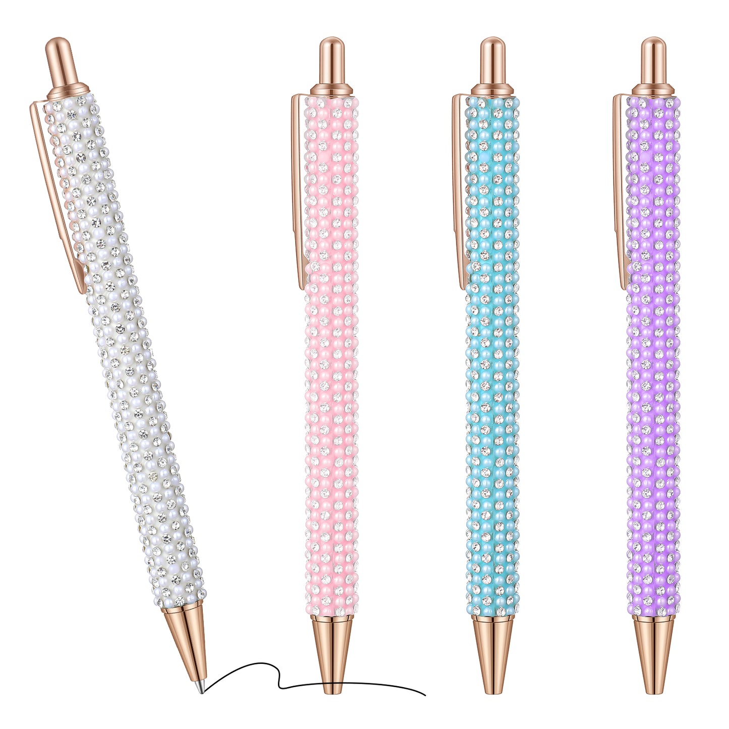 4 Pcs Rhinestone Metal Ballpoint Pens Set With Sparkly Crystal Design Cute Sparkly Glitter Pens For Women Bling Rhinestone Sparkly Pens For Office School?White,Purple,Blue,Pink?