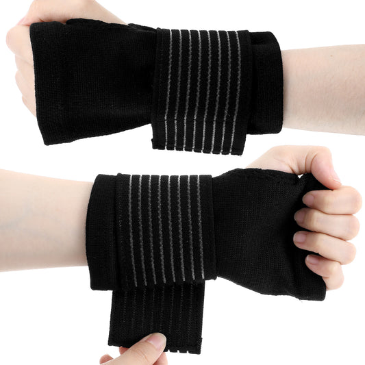 2 Pack Wrist Support Straps, Adjustable Compression Wraps Wrist Wraps Wristbands, Wrist Compression Sleeve for Wrist Pain Relief, Tendonitis, Carpal Tunnel, Sports for Men Women (Black)