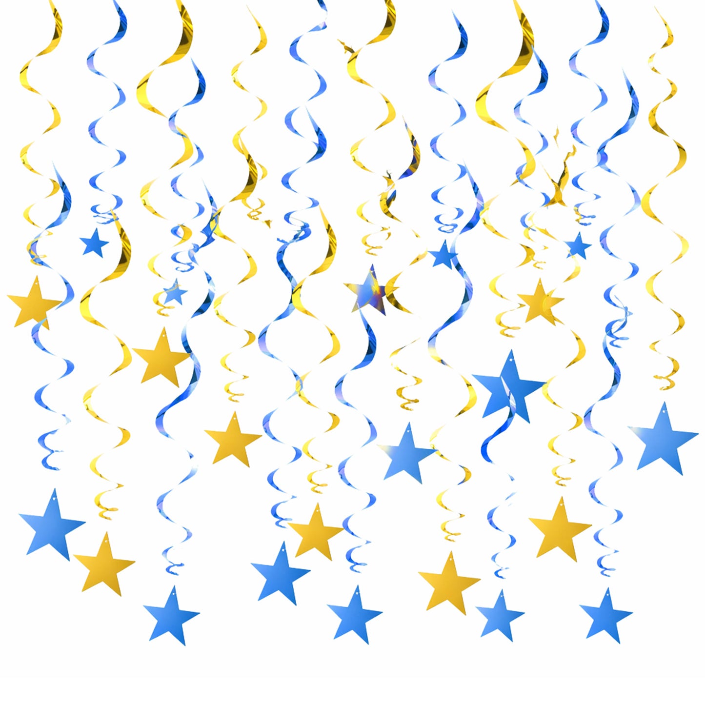 Nogeqi Blue Gold Hanging Swirls Party Decorations Stars Ceiling Streamers