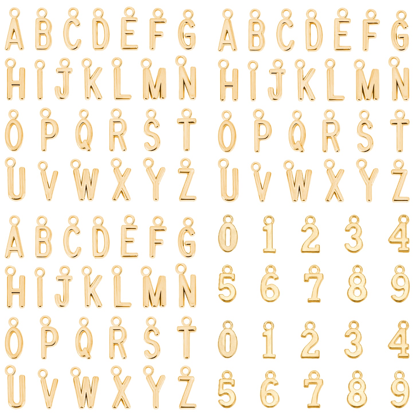 108 Pcs Bubble Letter Charms Gold Alloy Metal A-Z Alphabet Letter Charms Number Dangle Charm Pendant Spacer Beads for DIY Craft Bracelet Wristbands Necklace Choker Keychain Jewelry Making Finding