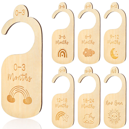 Tyqour Set of 7 Wooden Baby Closet Dividers Newborn to 24 Months Baby Clothes Dividers for Closet Baby Closet Size Dividers Nursery Closet Dividers for Nursery Decor and Daily Organization