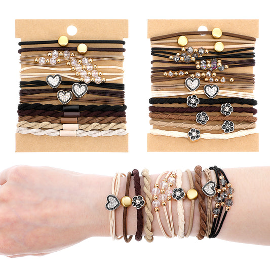 Ymapinc 25-Pack Boho Hair Tie Bracelets for Women & Girls - 5 Styles Adjustable No Damage Elastic Hair Accessories, Non-Slip Ponytail Holders for Thin Hair