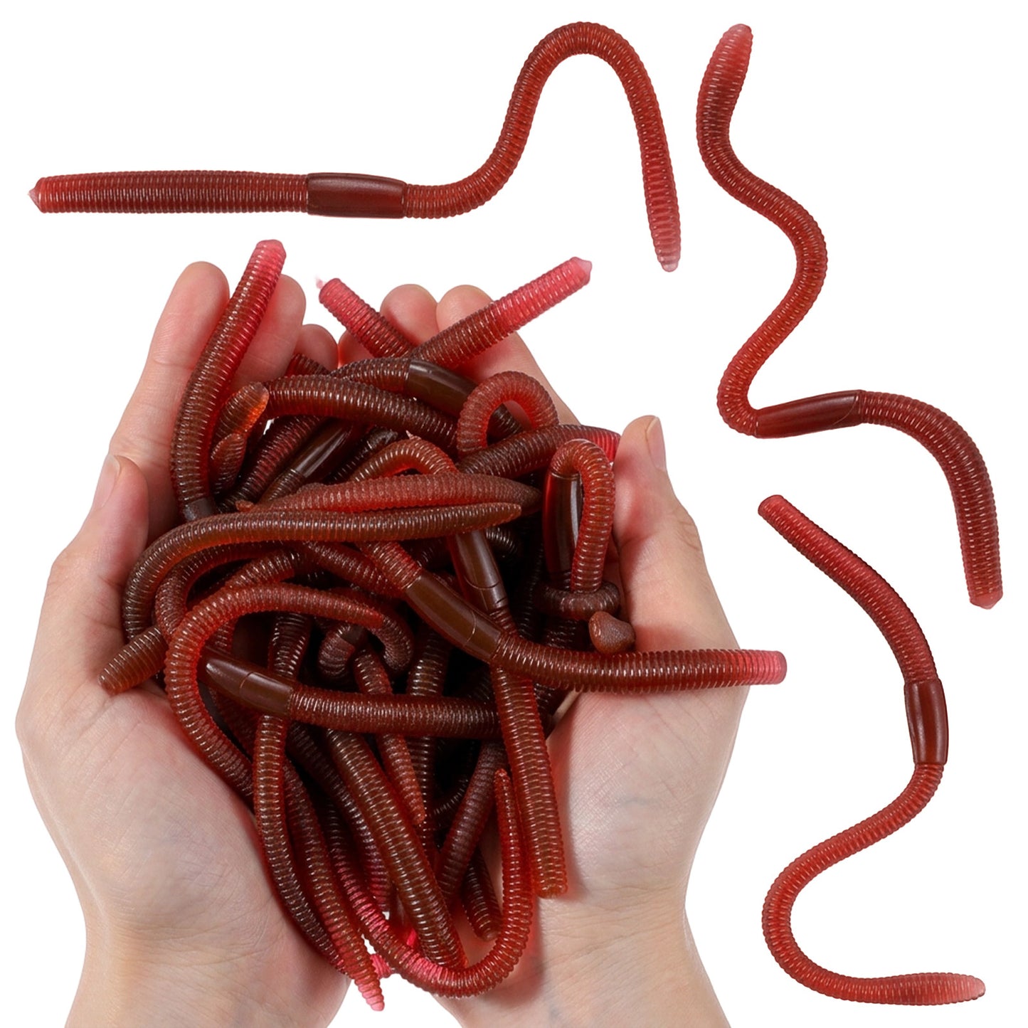 10 Pcs Fake Worms Soft Lure Trout Worm Earthworm 7.09 In Faux Lifelike Stretchy Rubber Earthworms Trick, Fishing Lures Baits for Halloween Sensory Bin April Fool's Day Party